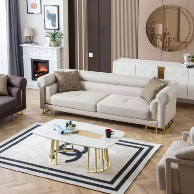 Bankstel 3-zits Stof Woonkamer Ontwerp Modern Nieuw Luxe Wit