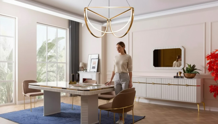 Eetkamer Set Tafel 6x Stoelen Dressoir Spiegel 9-delige Groep Set
