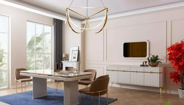 Eetkamer Set Tafel 6x Stoelen Dressoir Spiegel 9-delige Groep Set
