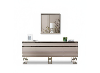 Woonkamer beige dressoir spiegel design meubels console hout ontwerper