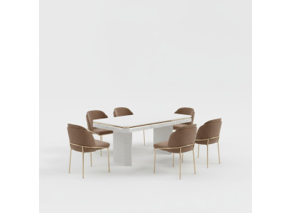 Eetkamer eettafel 6x stoel beige meubelset 7-delige luxe houten meubels