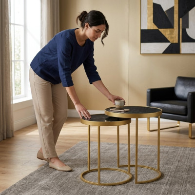 Bijzettafel goud Woonkamer meubels Materiaal roestvrij staal Design nieuw