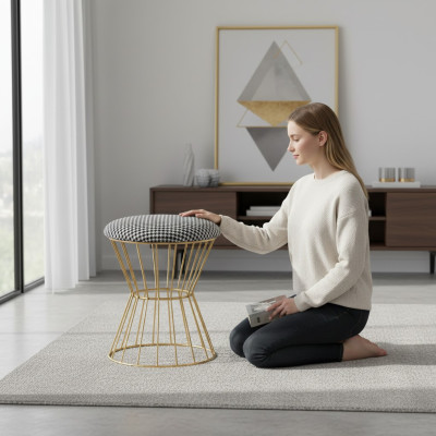 Poef Voetenbank Kubus Luxe Meubels Ontwerp Stijl Lounge Club Stof