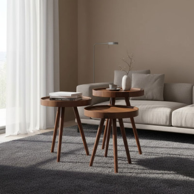 Bijzettafel 3x rond Decoratietafel Lampentafel Salontafel Tafel Hout bruin