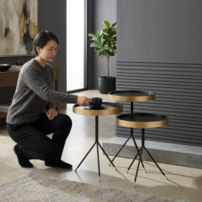 Bijzettafel 3x rond Decoratietafel Lampentafel Salontafel Tafel Hout zwart