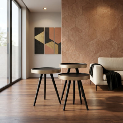 Bijzettafel stijlvol salontafel ronde houten nieuw zwart