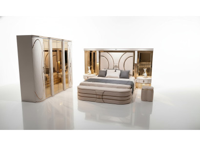 Slaapkamer set Bed 2x Nachtkastjes Kruk Luxe nieuw 5-delig Design Hout