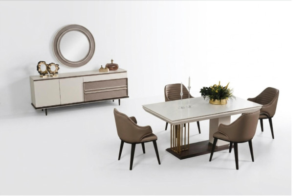 Eetkamer set Eetgroep Eettafel 4x Stoelen Dressoir + Spiegel 7-delig