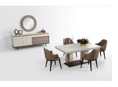 Eetkamer set Eetgroep Eettafel 4x Stoelen Dressoir + Spiegel 7-delig