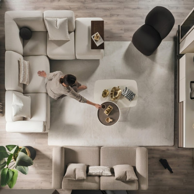 Beige hoekbank Luxe L-vorm bank Designer fauteuil Luxe meubels met bekleding