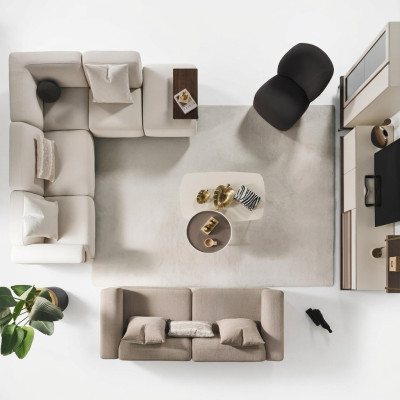 Beige hoekbank Luxe L-vorm bank Designer fauteuil Luxe meubels met bekleding
