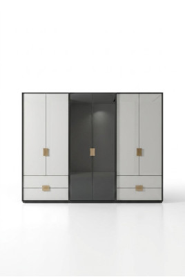Zwart-witte slaapkamerkast Moderne kast met 6 deuren