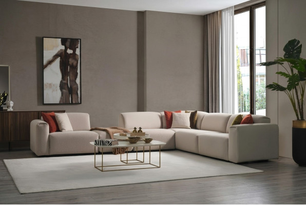 Beige woonkamer bank ontwerper hoekbank L-vorm luxe bank meubels