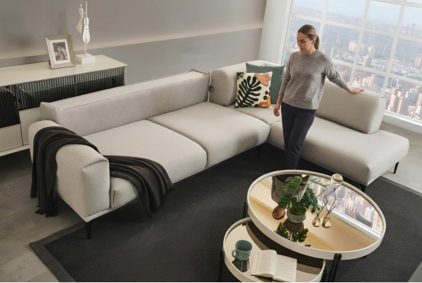 Witte hoekbank L-vorm Design bank Gestoffeerde bankstellen Woonkamermeubels Nieuw