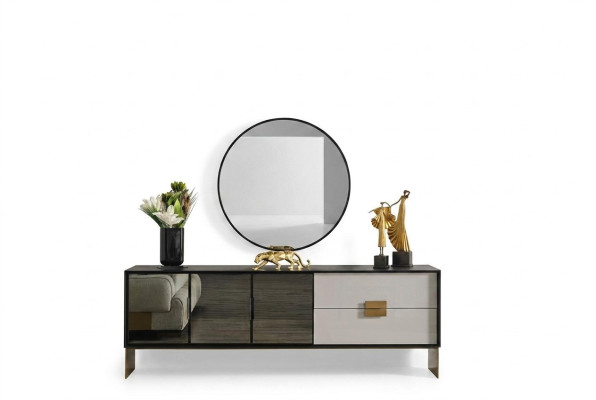 Zwarte woonkamerset Ontwerper dressoir Luxe spiegel 2-delige set Nieuw