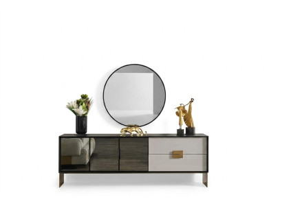 Zwarte woonkamerset Ontwerper dressoir Luxe spiegel 2-delige set Nieuw