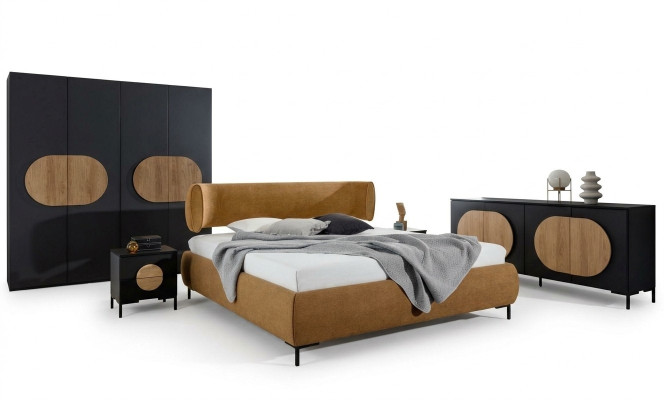 Zwarte-Bruine Slaapkamer Meubels Ontwerper Bed Kledingkast Commode
