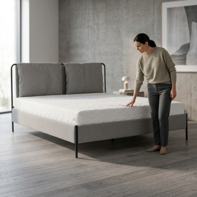 Moderne slaapkamer bed Grijs tweepersoonsbed Metaalframe Stoffen bedden