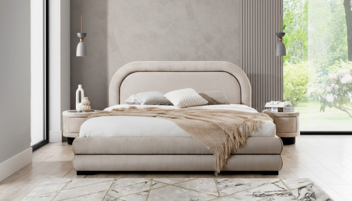 Slaapkamer set Designer Beige Tweepersoonsbed 2x Stoffen nachtkastjes