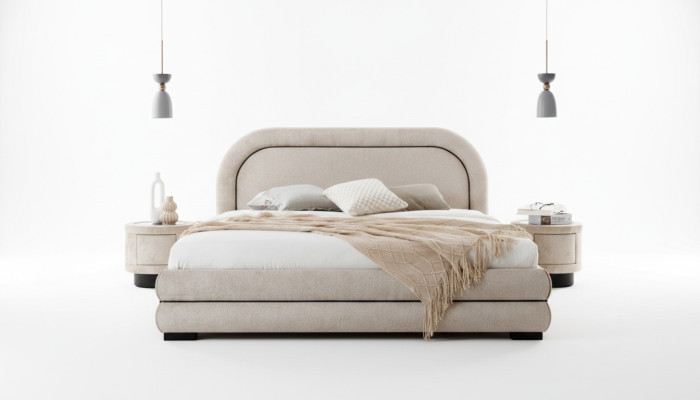 Slaapkamer set Designer Beige Tweepersoonsbed 2x Stoffen nachtkastjes
