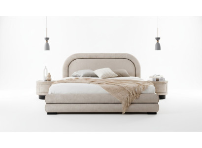 Slaapkamer set Designer Beige Tweepersoonsbed 2x Stoffen nachtkastjes