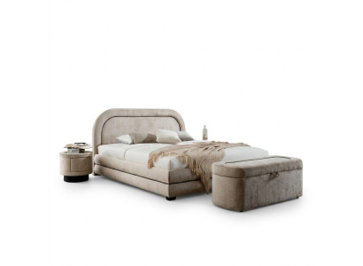 Exclusieve Beige Slaapkamerset met Tweepersoonsbed Gestoffeerde Nachtkastjes