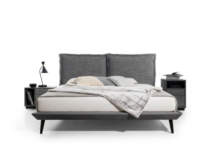 Stijlvolle slaapkamer Grijze bed 2x nachtkastjes Luxe bedden 3-delig