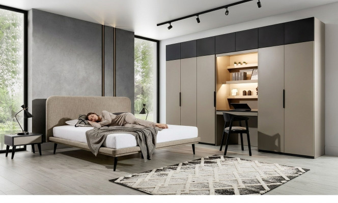 Luxe slaapkamer set ontwerper tweepersoonsbed kledingkast nachtkastjes