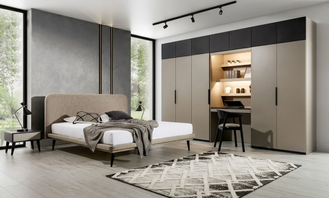 Luxe slaapkamer set ontwerper tweepersoonsbed kledingkast nachtkastjes