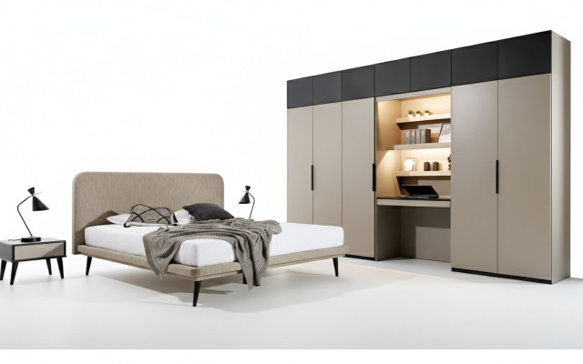 Luxe slaapkamer set ontwerper tweepersoonsbed kledingkast nachtkastjes