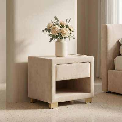 Beige Vierkante Nachtkastje Ontwerper Houten Frame Moderne Meubels Nieuw