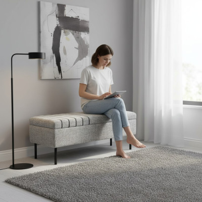 Moderne grijze slaapkamer zitbank Luxe bedbank met houten frame Nieuw