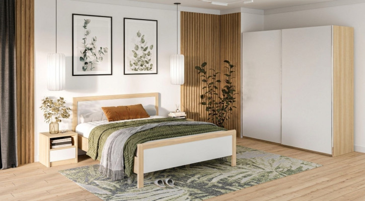 Witte slaapkamer meubels Luxe bed Nachtkastjes Grote kledingkast