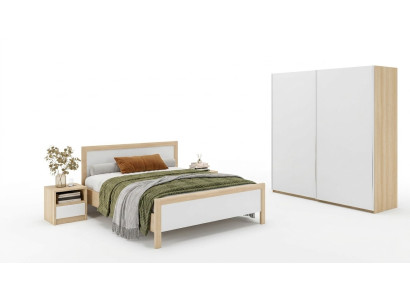 Witte slaapkamer meubels Luxe bed Nachtkastjes Grote kledingkast