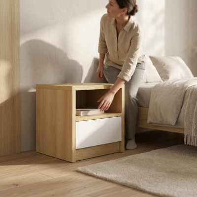 Lichtbruine nachtkastje met 1 lade - ontwerp slaapkamer houten console