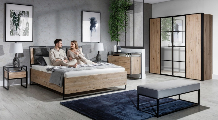Modern slaapkamer set Bed Kledingkast Houten Commode 5-delige set