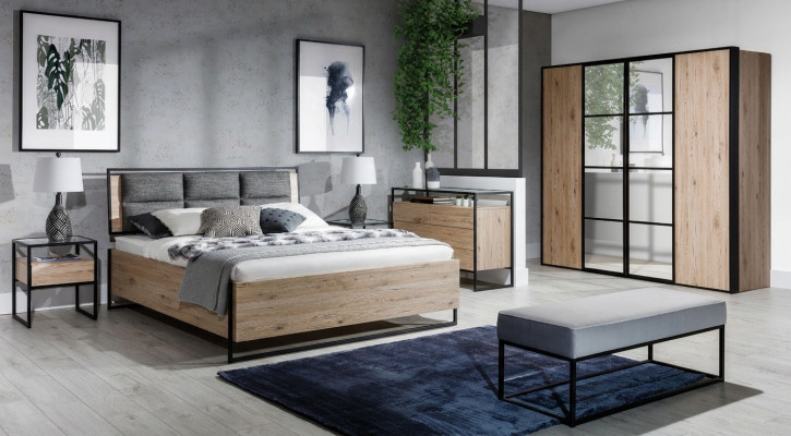 Modern slaapkamer set Bed Kledingkast Houten Commode 5-delige set
