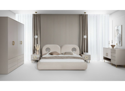 Beige slaapkamerset tweepersoonsbed kledingkast ladenkast 2x nachtkastjes