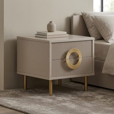 Ontwerper beige nachtkastje met 2 laden slaapkamer bedconsole