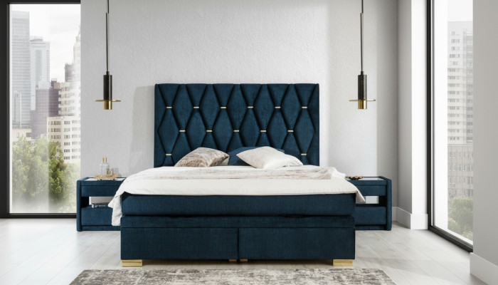 Blauw slaapkamertextiel set Juweel nachtkastjes Roestvrijstalen bed 3-delig