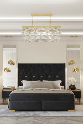 Zwarte slaapkamer set met tweepersoonsbed, 2x luxe nachtkastjes 3-delige set.