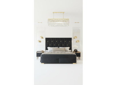 Zwarte slaapkamer set met tweepersoonsbed, 2x luxe nachtkastjes 3-delige set.
