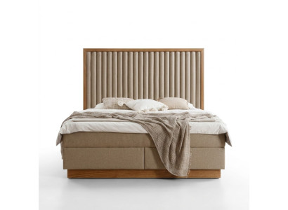 Beige slaapkamer tweepersoonsbed 2x luxe nachtkastjes Edelhouten meubels 3-delig