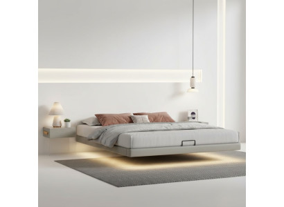 Grijze slaapkamer muur bed ontwerper bedden luxe houten tweepersoonsbedden