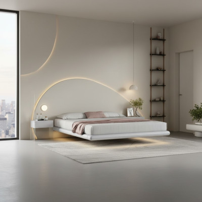 Grijze muurbed Moderne slaapkamermeubels Houten frame LED-bedden Nieuw