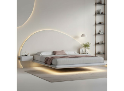 Grijze muurbed Moderne slaapkamermeubels Houten frame LED-bedden Nieuw