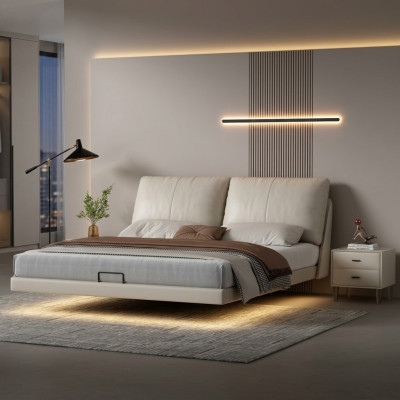 Witte slaapkamer wandbed ontwerper leren tweepersoonsbedden houten frame