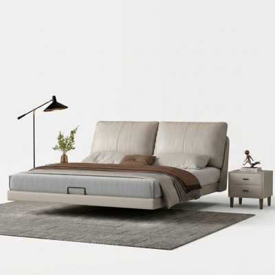 Witte slaapkamer wandbed ontwerper leren tweepersoonsbedden houten frame