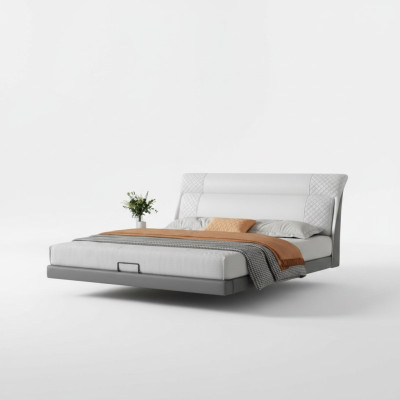 Witte slaapkamer bed Ontwerper leren bedden Stoffen bedden Tweepersoonsbedden
