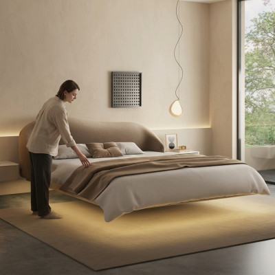 Beige muurbed ontwerper slaapkamer bedden luxe tweepersoonsbedden hout